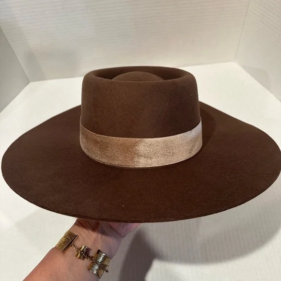 Juno Boater Brown 100% Australian Wool Hat w/Light Velour Trim by Lack of Color - Picture 3 of 9